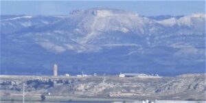 Fotografía torre de Tauste desde la torre de Alagón. Torre de Santa María de Tauste