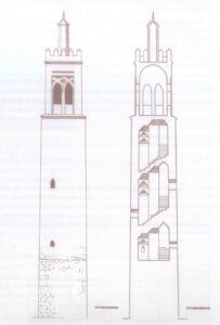 Recreación en alzado y sección. Torre San Pedro de los Francos Recreación en alzado y sección. Torre San Pedro de los Francos